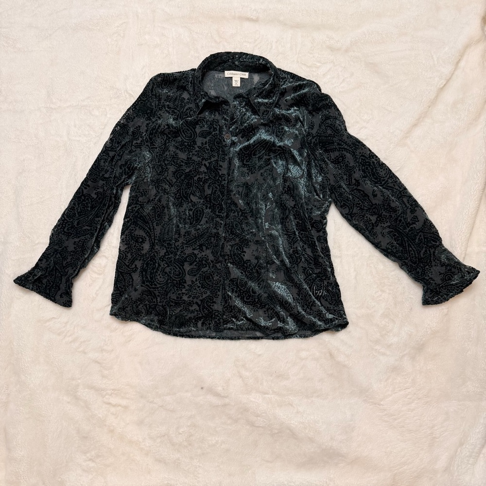 Coldwater Creek Velvet Burnout Paisley Sheer Blouse PL whimsygoth fairy Boho